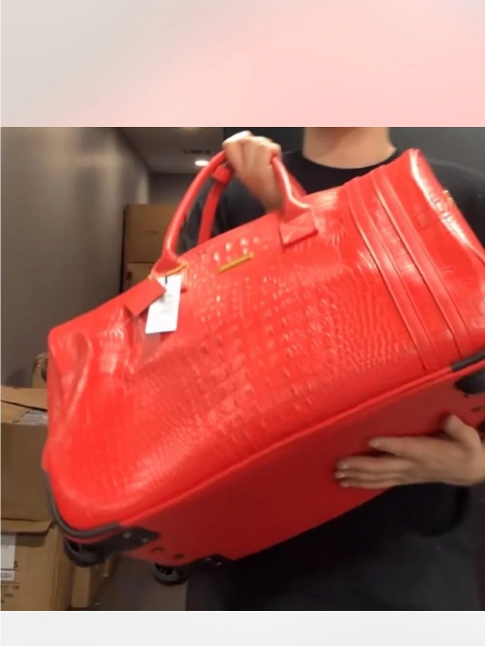 Red Croc-Embossed Rolling Garment Bag - Stylish Travel Tote